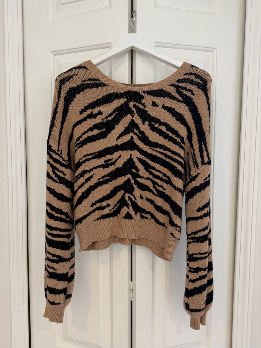 Women's Tan and Black Zebra Print Sweater